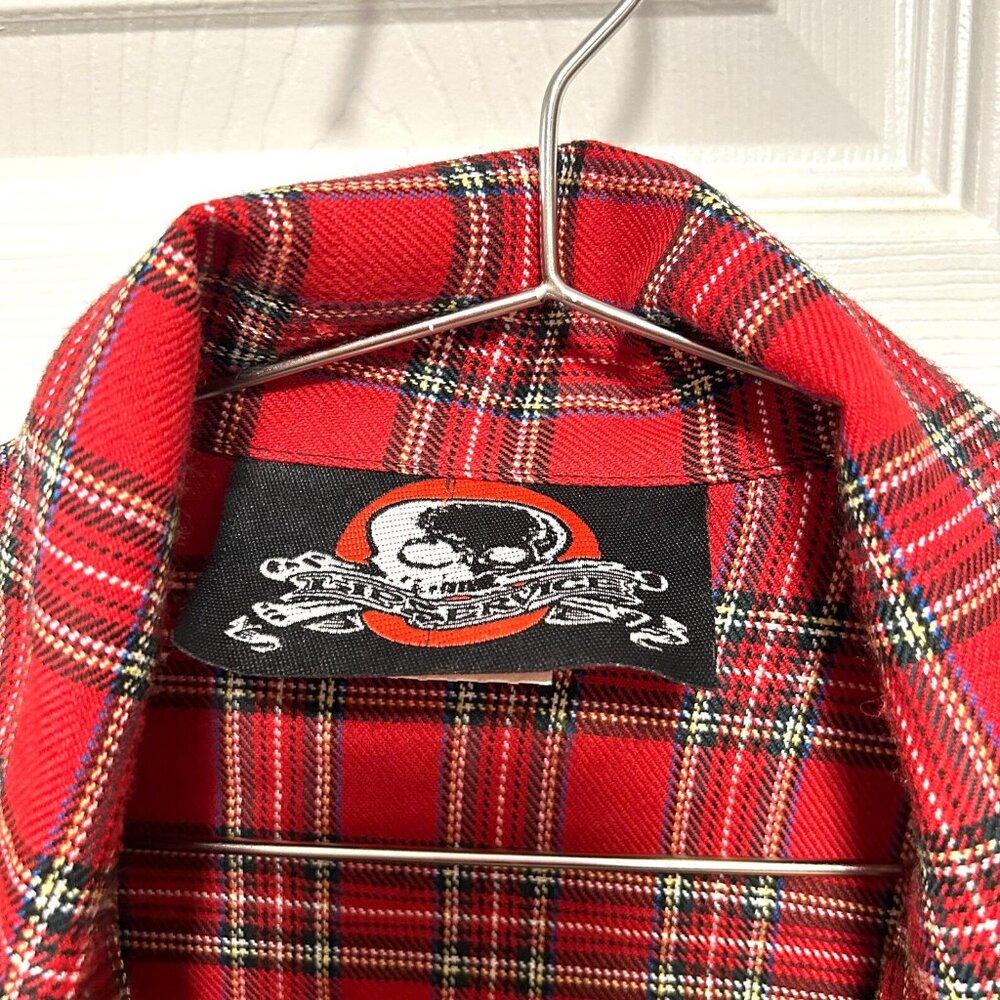 Rare Vintage USA Lip Service Tartan Red Plaid Goth Punk Shirt D Ring Men's XL - Picture 4 of 16
